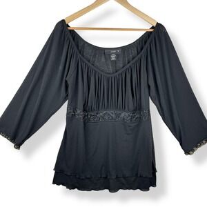 Venezia Babydoll Top Womens Size 14 16 W Beaded Empire Whimsigoth Dark Romantic